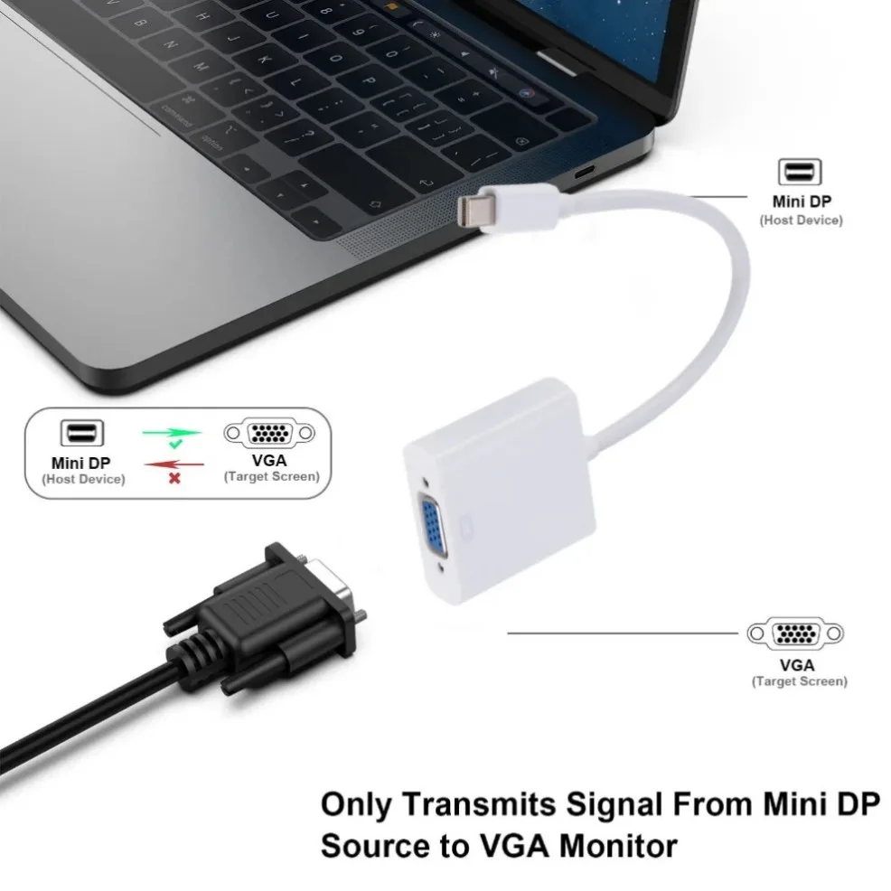 Konwerter Mini DP na VGA Adapter Mini Displayport na VGA dla MacBook Pro Air Apple iMac Konwerter Mini Display Port Thunderbolt