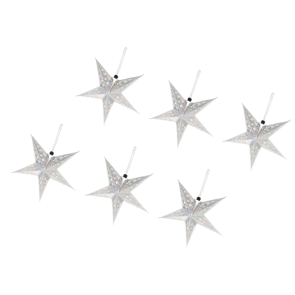 6 Pcs Lamp Shade Pentagram Stereoscopic Lampshade Ceiling Star Paper Pendant Silver Hanging