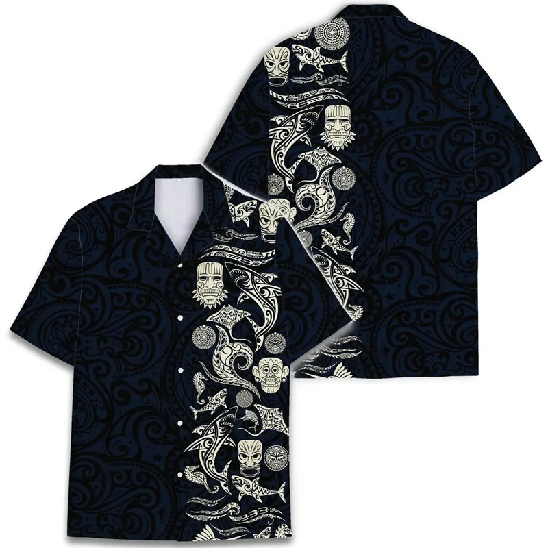 

Tiki Hawaiian Shirts 3d Printed Short Sleeve Shirt For Men's Clothing Fahion Casual Y2k Shirts Colorful Troplcal Trendy Blouse