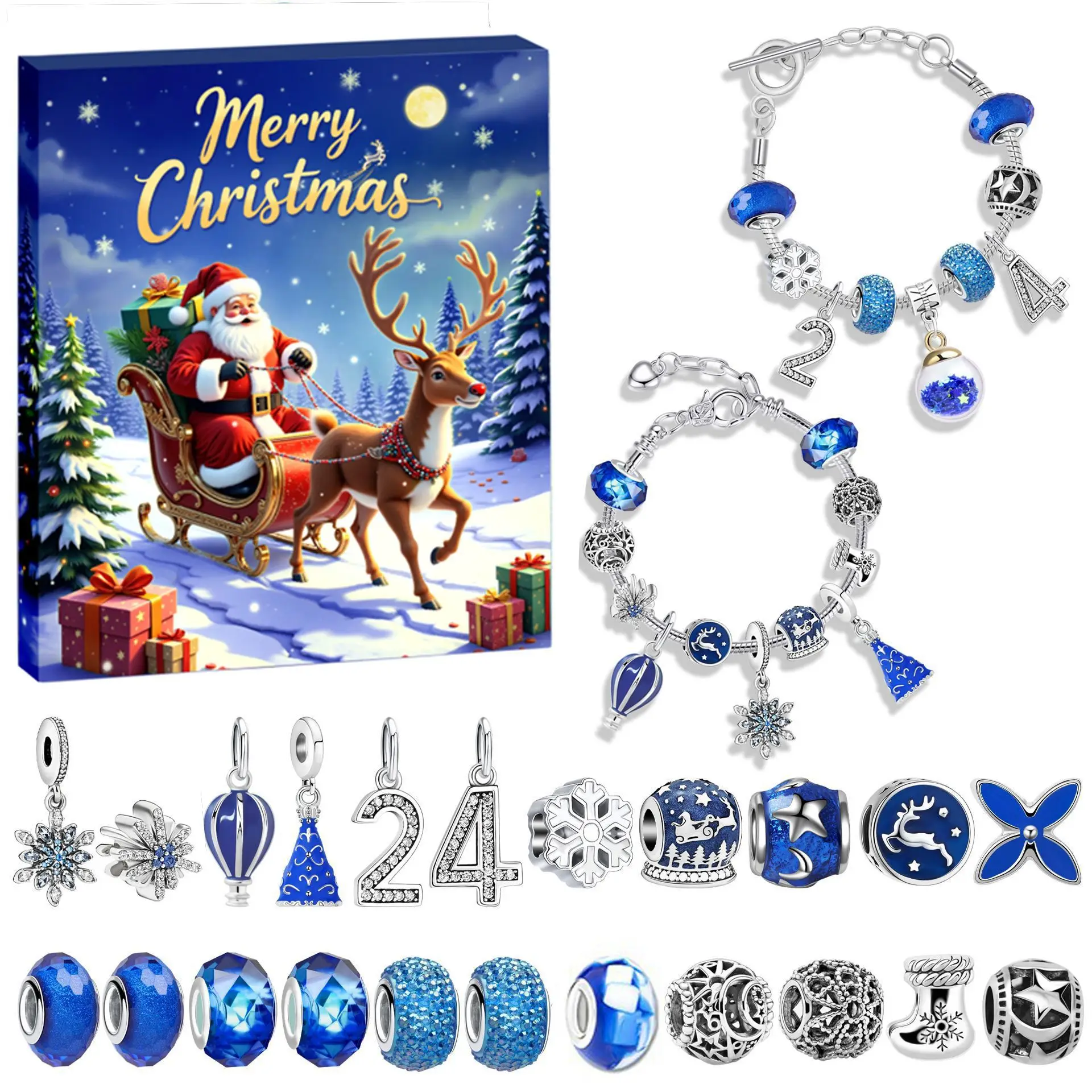 

24pcs Christmas Advent Calendar Bracelet Set Christmas Countdown Advent Calendar Charm Bracelets 24 Days DIY Xmas Bracelets Set