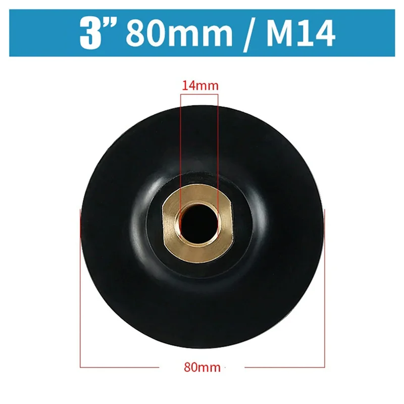 A40T 2X Supporto in gomma per lucidatura Supporto per disco abrasivo per smerigliatrice angolare M14 Tampone di supporto per molatura autoadesiva 3 pollici