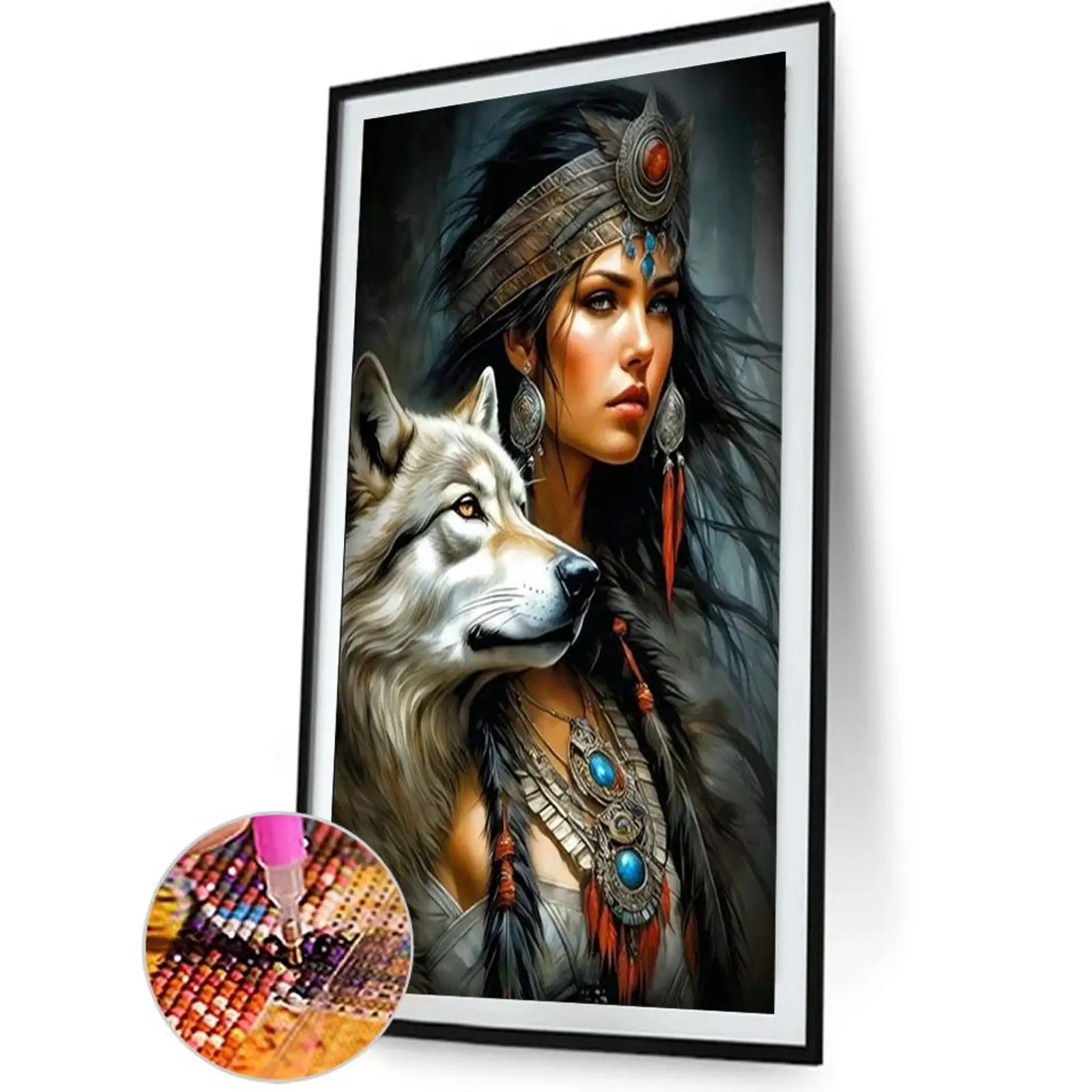 

Алмазная вышивка 5D DIY с полным круглым наполнением: Женщина и Волк, Декор для дома, Искусство и ремесло, 40x60 см