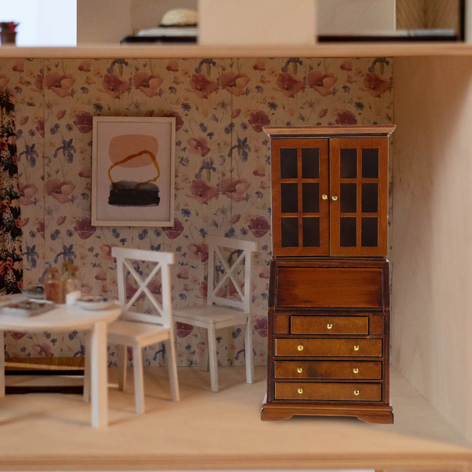 

Natural Wood Mini Cabinet for Mini House Decor Exquisite Craftsmanship Realistic Texture Living Room Bedroom Tiny House