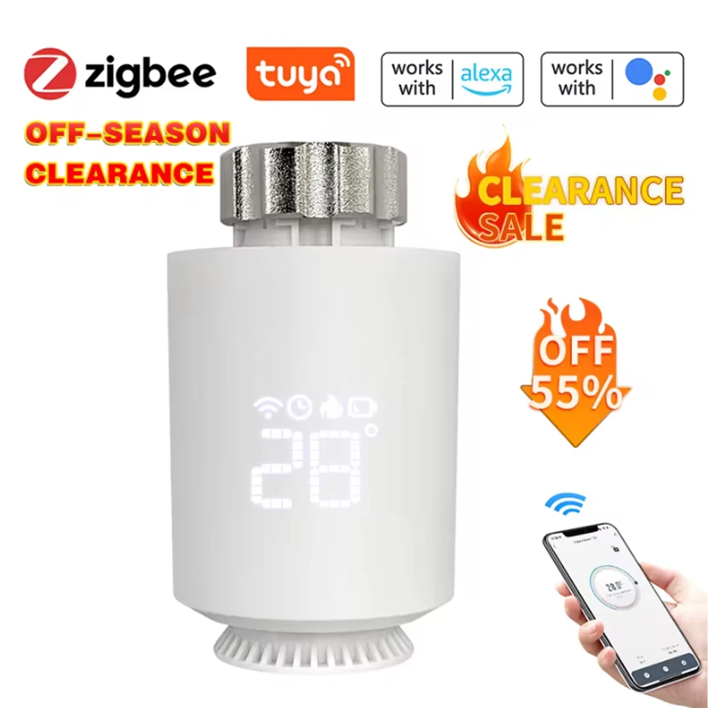 1-6PCS Tuya ZigBee thermostat radiator actuator, Smart TRV thermostat valve temperature controller supports Alexa Google Home