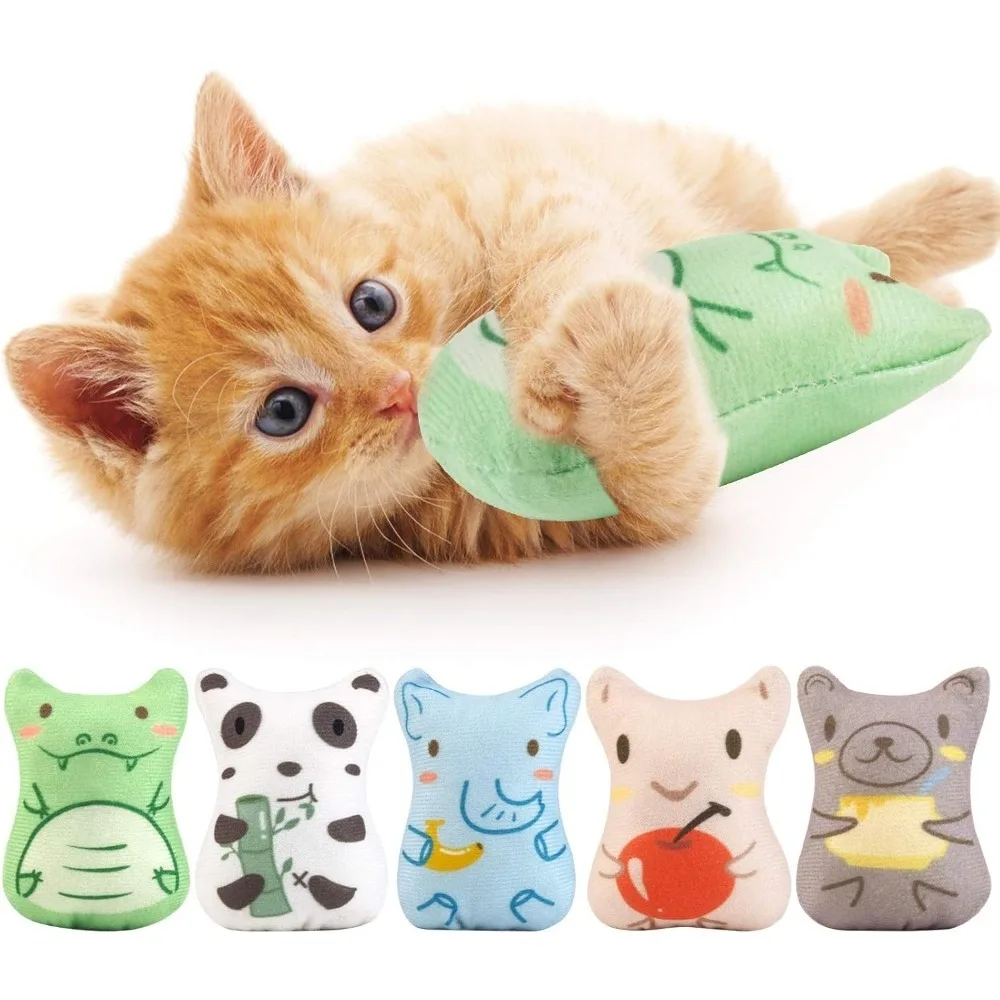

Catnip Toys for Indoor Cats - 5PCS Plush Cat Chew Toys Teething Interactive Catnip Filled Kitten Toy Soft Pet Toy (Animal Shapes
