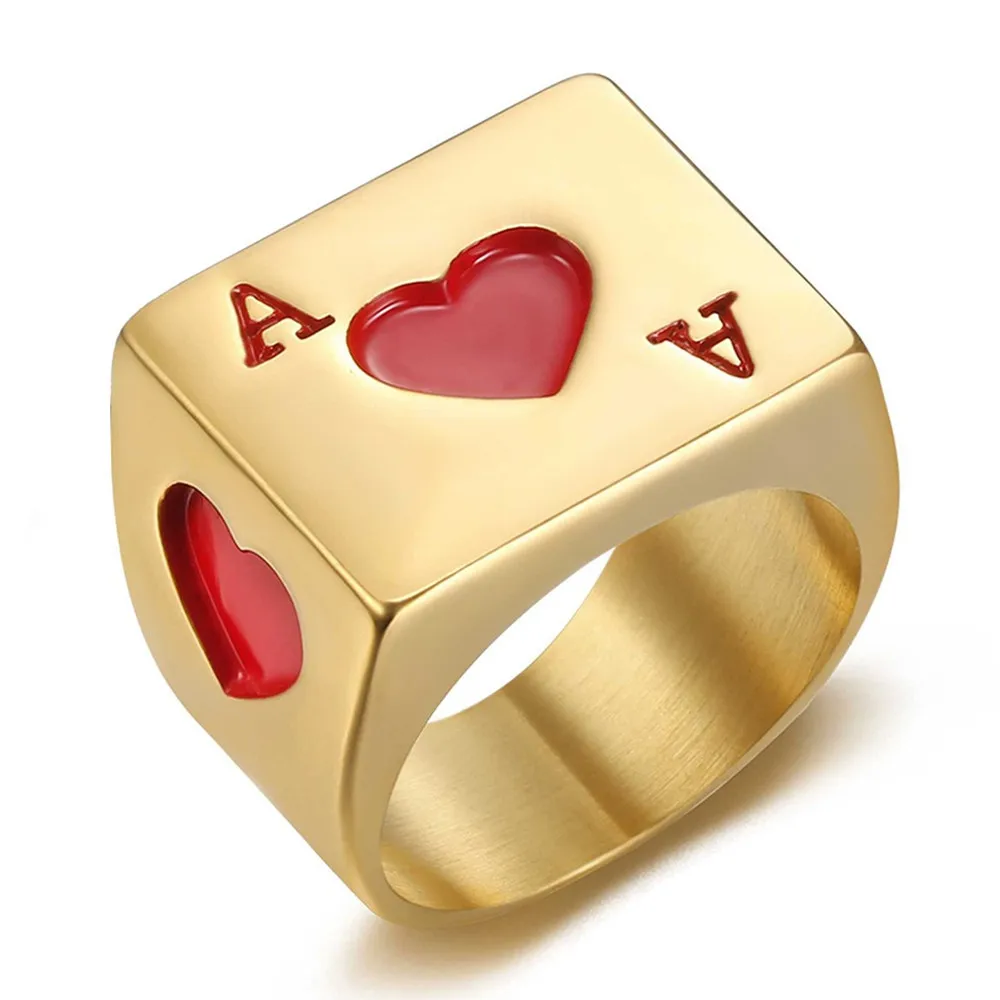 Ace of Hearts Poker Shape Stainless Steel Rings for Men Trendy Cool Finger Bands Unique Accessories Sizes 7-13 Drop Shipping New