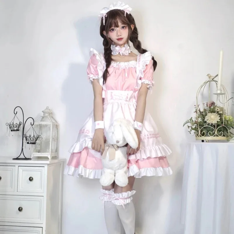 일본 고딕 시시 드레스 달콤한 여학생 할로윈 파티 메이드 역할 놀이 의상 카와이 핑크 애니메이션 쇼 의상 5XLa;6'x