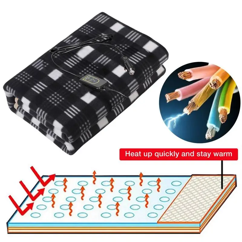 12V Car Electric Heated Blanket Car Energy Saving Warm Blanket Fast Heating Thermal Blanket for RV SUV Truck Car Accessories