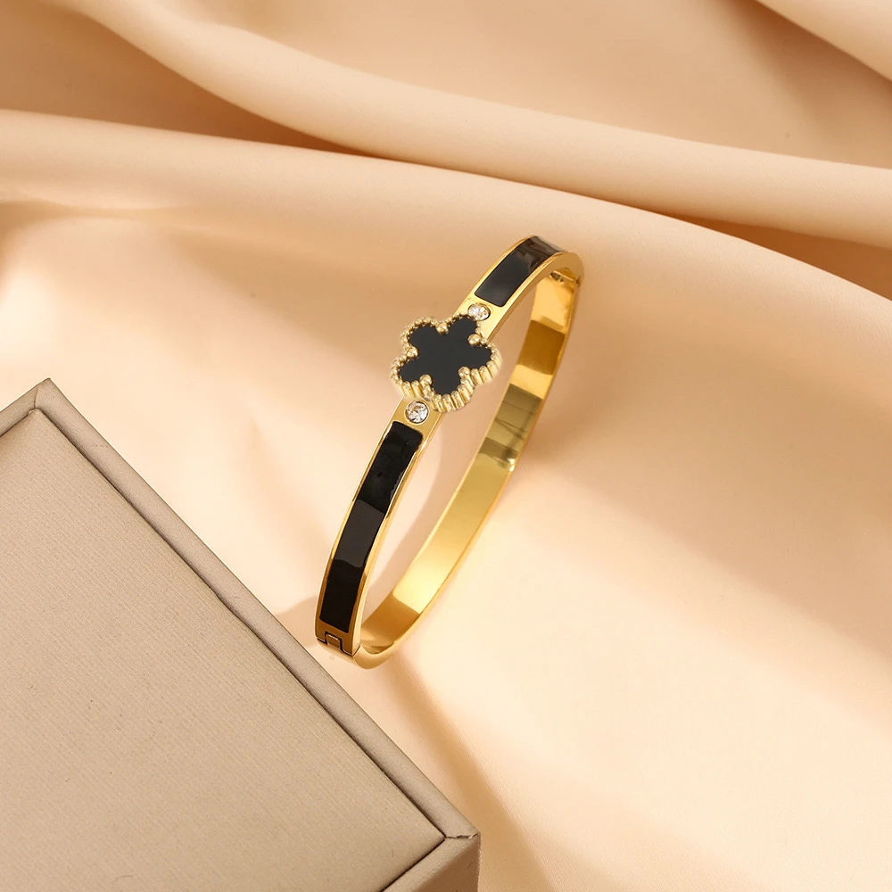 男性と女性のための金メッキオープンブレスレット,5色,ステンレス鋼のシェル,5つの葉の花,パーティージュエリー,高級ギフト,最高品質 1