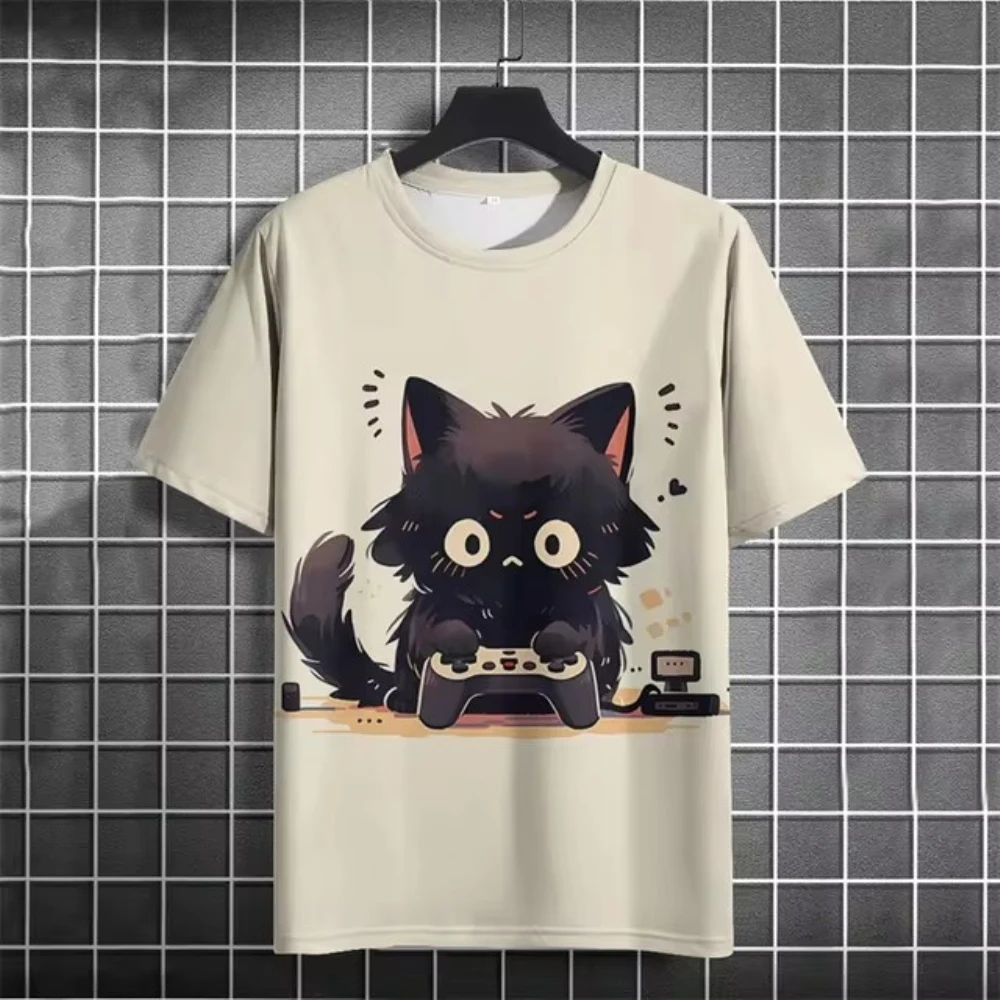 3D Printed Funny Animal T-Shirt Men\'s Cute Cat Pattern T Shirts Casual Loose Streetwear Short Sle