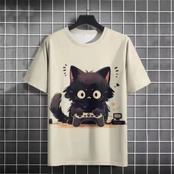 3D Printed Funny Animal T-Shirt Men's Cute Cat Pattern T Shirts Casual Loose Streetwear Short Sle