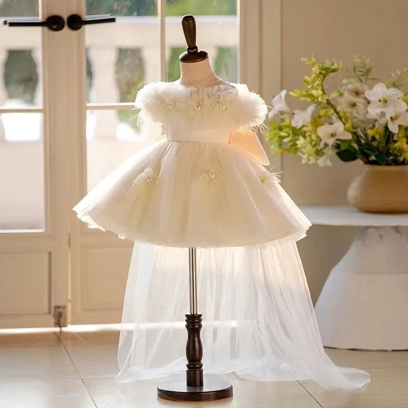 Girls Piano Performance Dress 2026 Summer New Luxury Tulle Ball Gown Kids Formal Evening Gown Elegant Recital Pageant Dress
