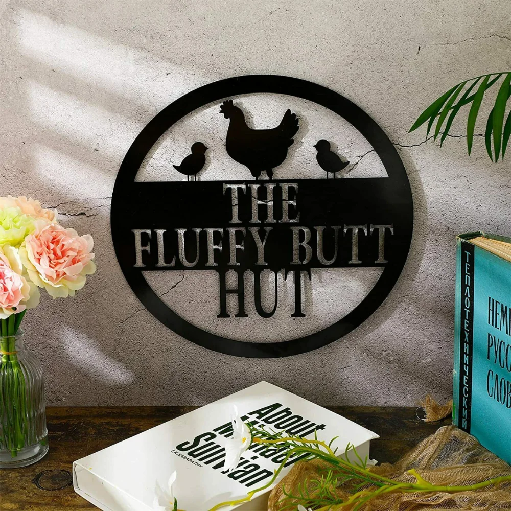 HELLOYOUNG Chicken Coop Sign Fluffy Butt Hut Metal Sign Funny Vintage Metal Plate Wall Art Living Room/Home Decor