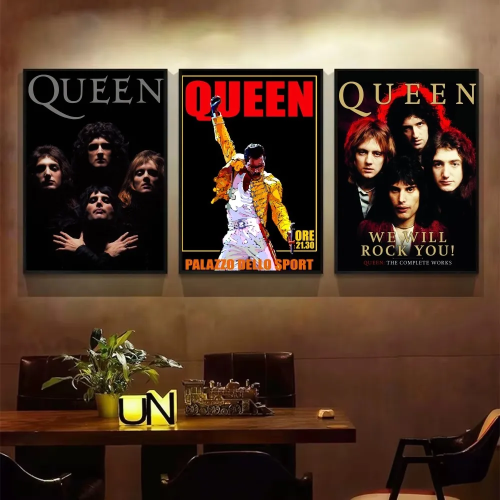 Queen Rock Band Poster Fancy Wall Sticker for Living Room Bar Vintage Decorative Painting Middle