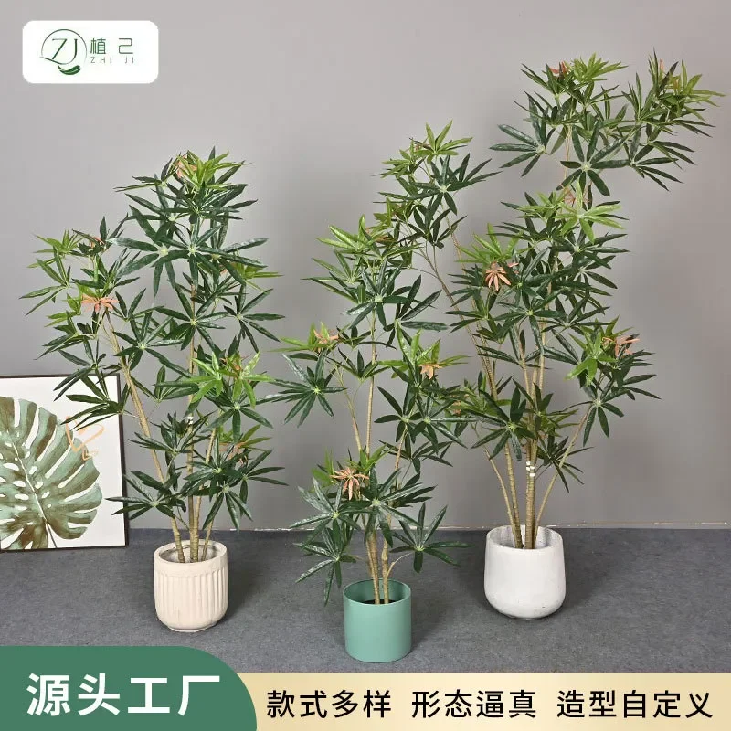 Simulation Green Plant Australian Duck Foot Wood Fake Tree Home Indoor Outdoor Landscape Floor to Ceiling Potted Decorative
