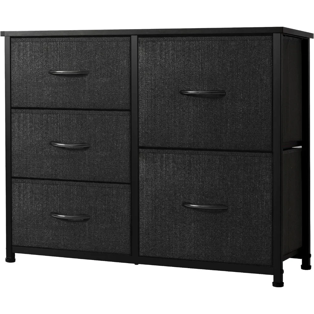 

Concept Storage Dresser Furniture Unit-Large Standing Organizer Chest and Closet-5 Drawer Removable Fabric Bins, Black