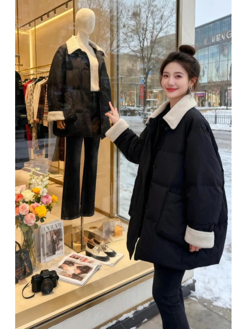 

Trendy Stand Collar Thiened Fce Cotton Jaet Women's Winter New Sle Versatile Faionable Korean Loose Fit Long Sve