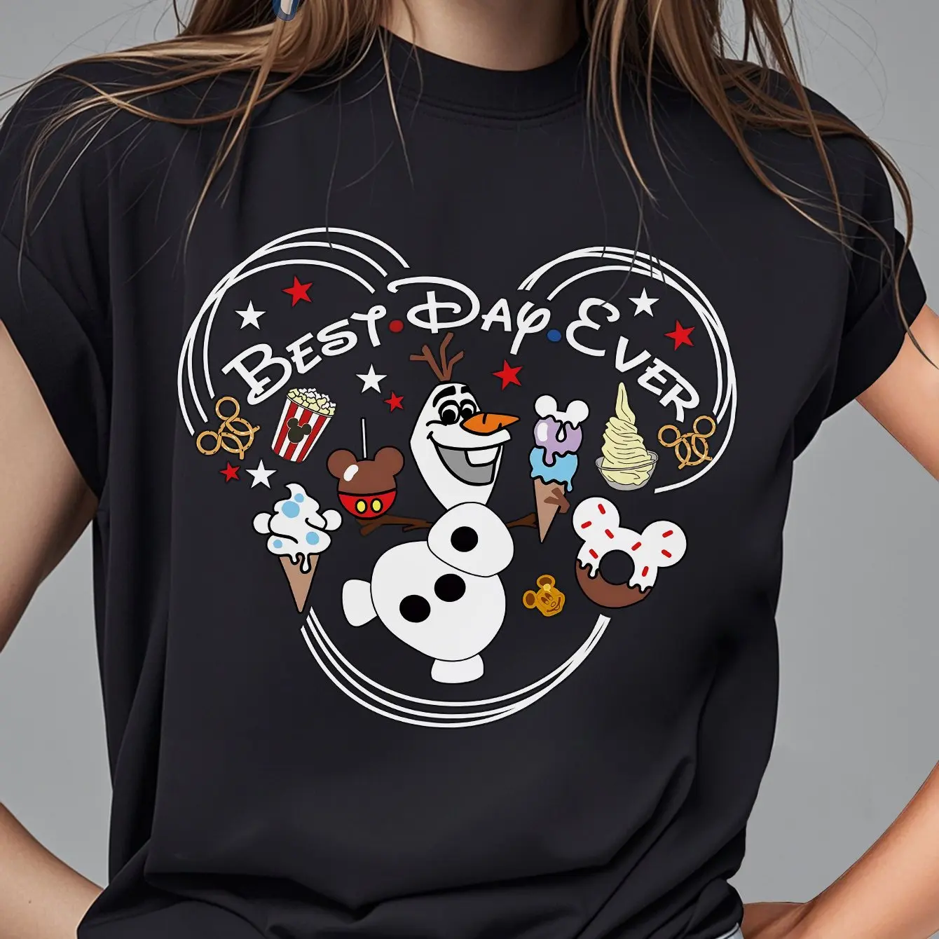 

Disney Snowman Graphic Printing Summer Autumn Winter Cotton Men's and Women's T-shirts Short Sleeves Luxury Outdoor Sports Brand