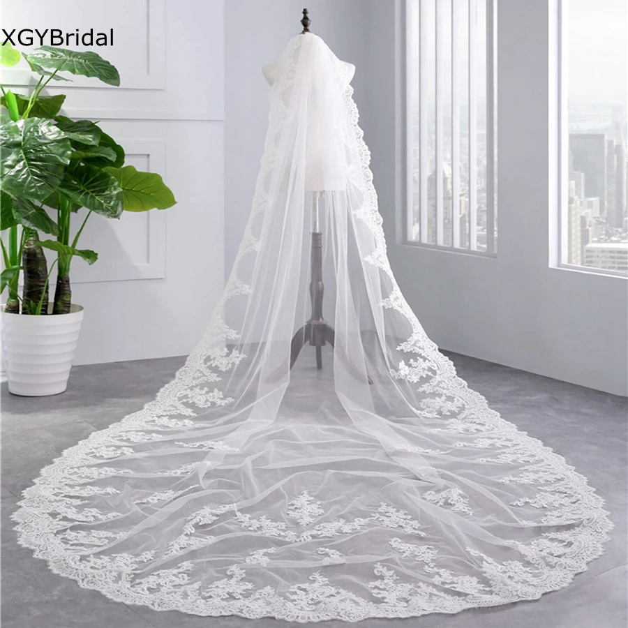 

Wholesale sluier White Ivory Cathedral Wedding veil for bride veil wedding accessories Lace Bridal Veils velo para novia