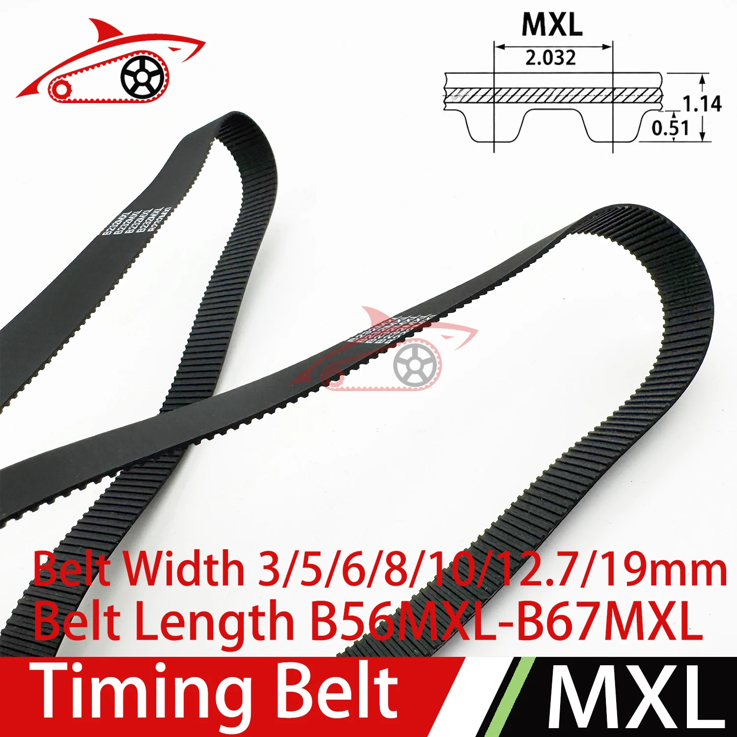 MXL Timing Belt B56 B57 B58 B59 B60 B61 B62 B63 B64 B65 B66 B67 Width 3/6/8/10/12.7/19mm Closed-Loop Belt 3D printer parts MXL