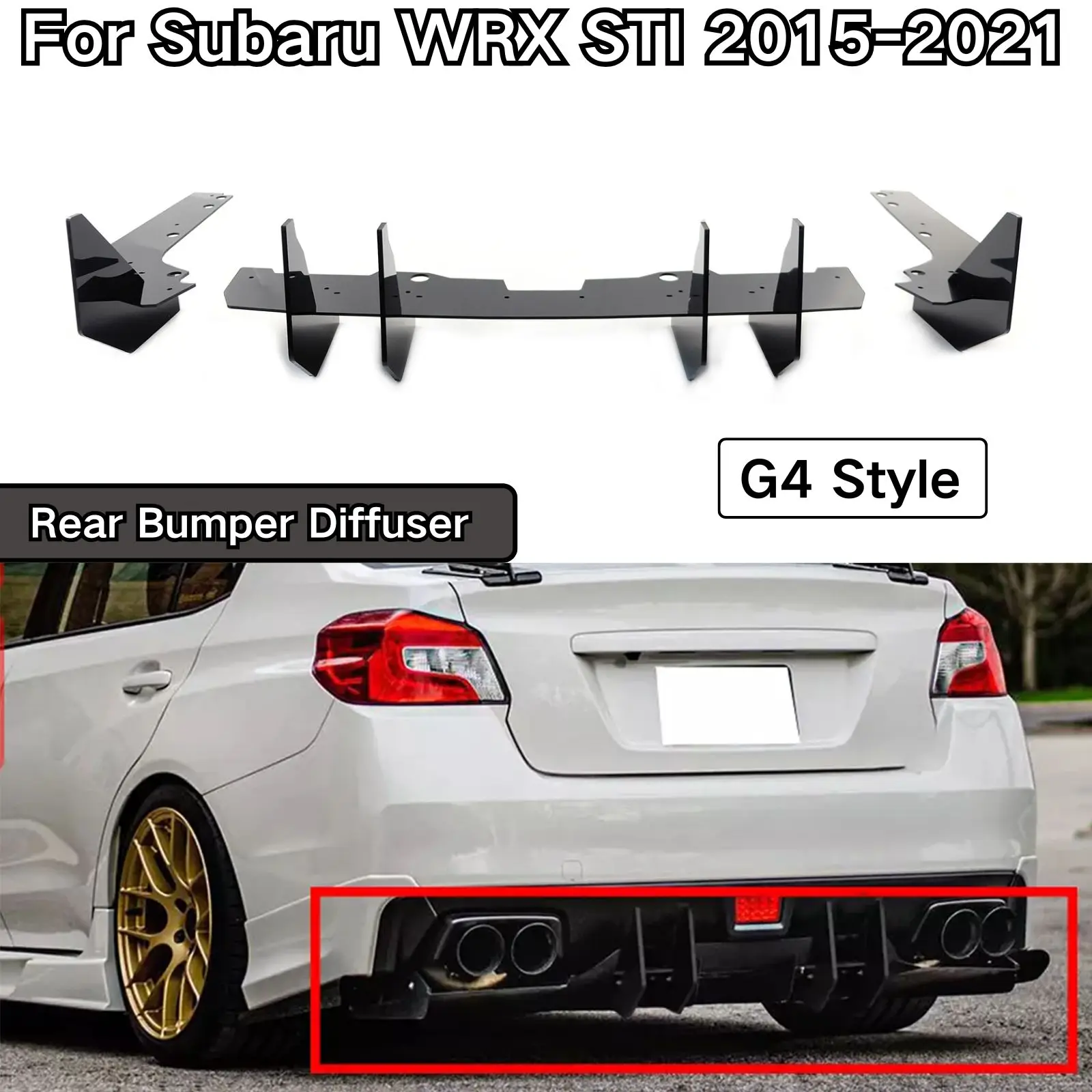 Rear Bumper Diffuser With Winglet Aprons For Subaru WRX STI 2015-2021 G4 Style Spoiler Splitter Body Kit Car Accessories