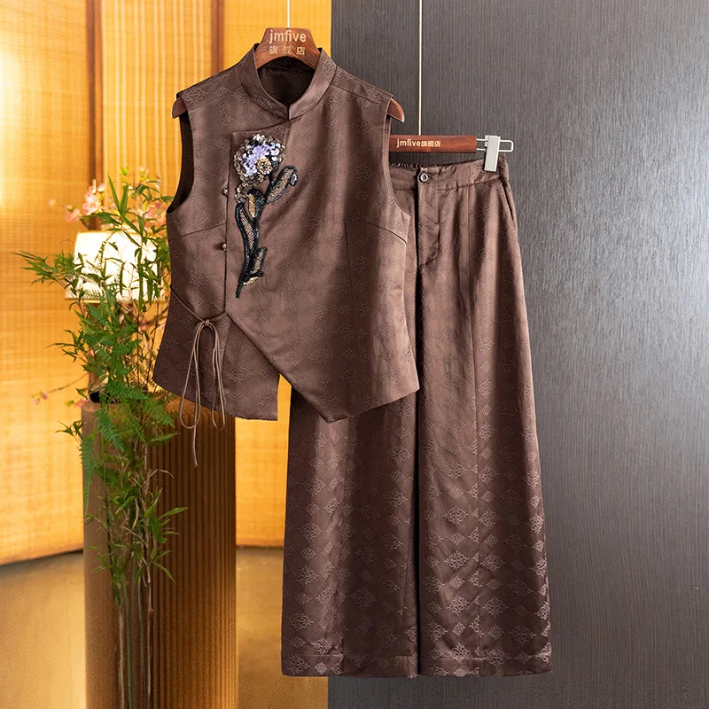 New Chinese-Style Light Luxury Retro Jacquard Suit for Women, 2026 Autumn New Model, Heavily Beaded Stand Collar with Traditional Chinese Buttons
