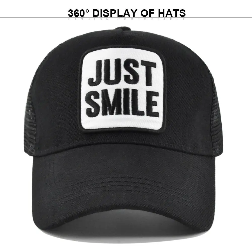 Gorra de béisbol con estampado Just Smile Dad, sombrero de malla para hombres y mujeres