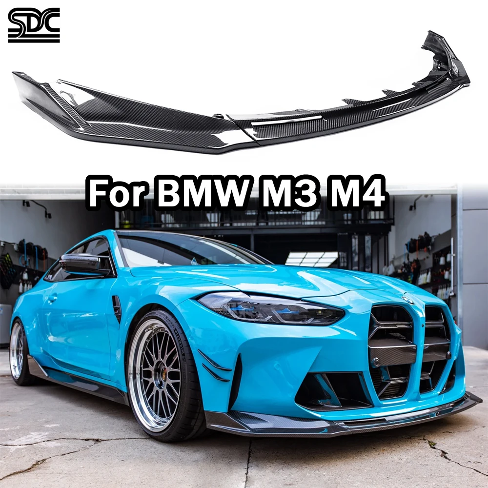 V Style M3 M4 Real Dry Carbon Fiber Front Lip For BMW M3 G80 M4 G82 2021+ Full Carbon Fibre Front Bumper Splitter 3 Pcs/set