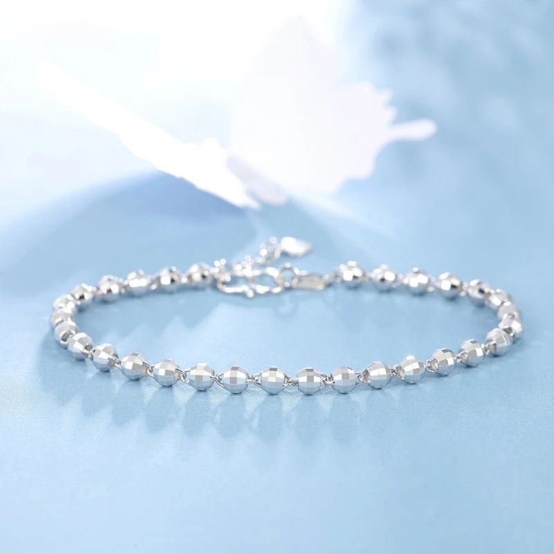 Real PT950 Pure Platinum 950 Chain Women 2.8mm Laser Round Beads Link Bracelet 3.8g