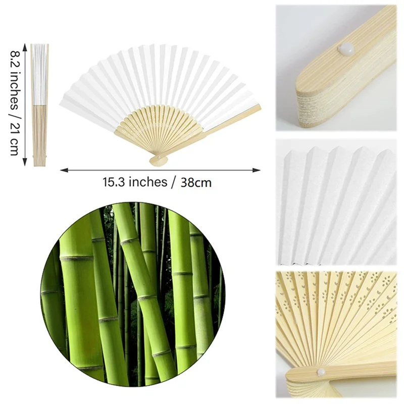 

N38R_50Pcs Wedding Hand Fans Paper Fan Handheld Chinese Bamboo Folding Fan