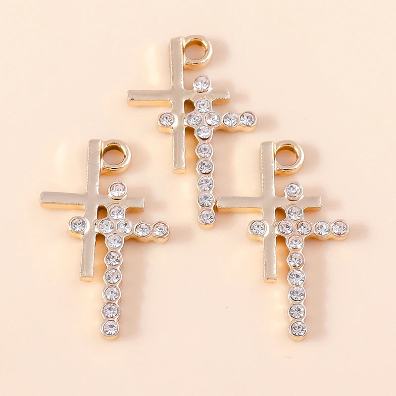 10pcs Exquisite Crystal Crucifix Juses Cross Charms for Earrings Bracelet Necklace Pendants DIY Jewelry Making Accessories