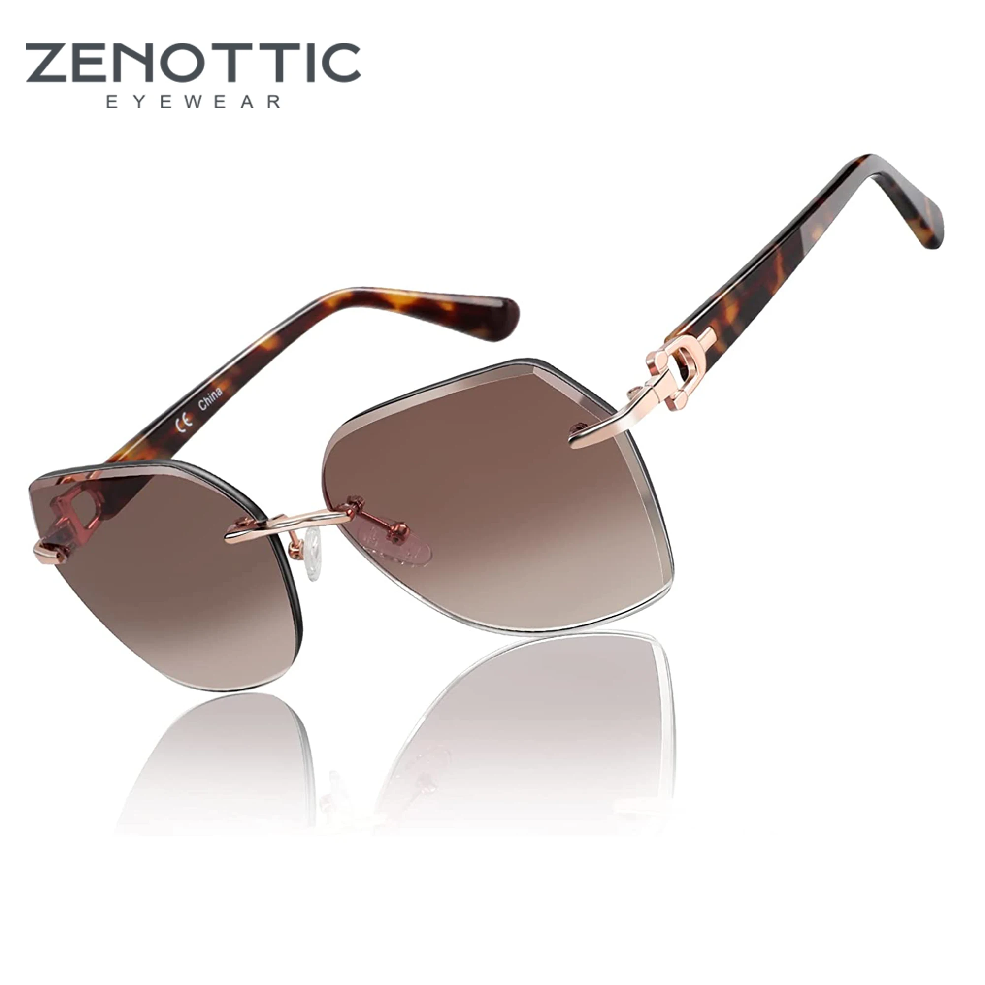 

ZENOTTIC Oversizd Rimless Sunglasses Women Gradient Metal Butterfly UV400 Sun Glasses Anti-Reflective Shades Female