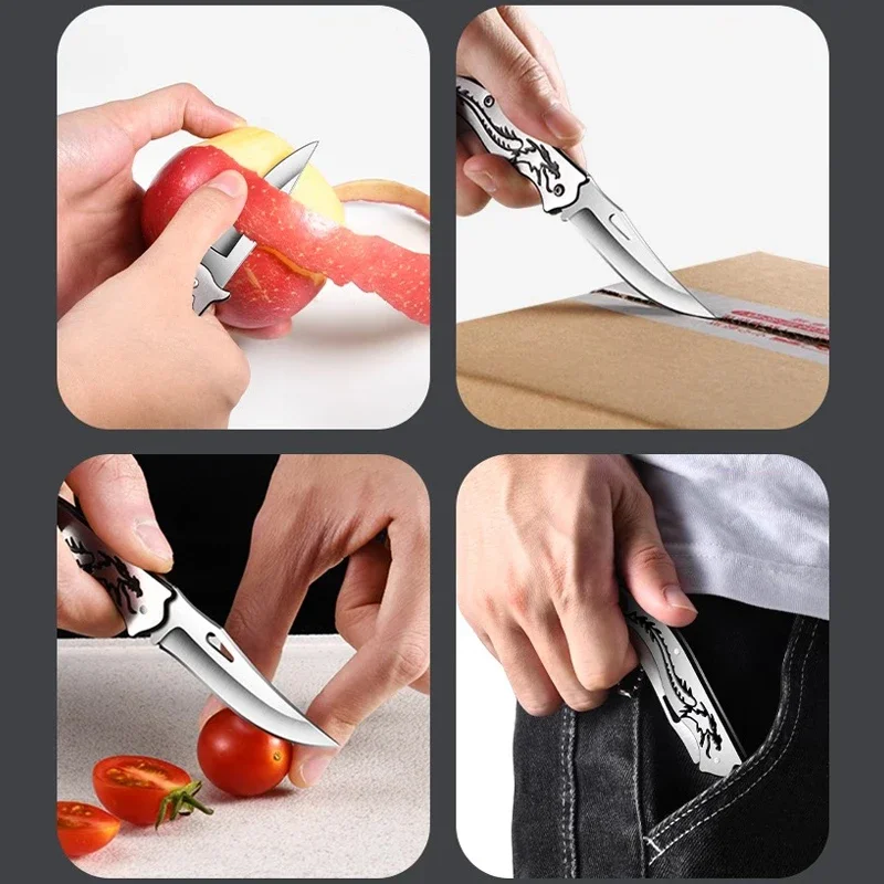 All steel folding knife - Fruit knife portable small knife - outdoor sharp high hardness mini open express special small knife