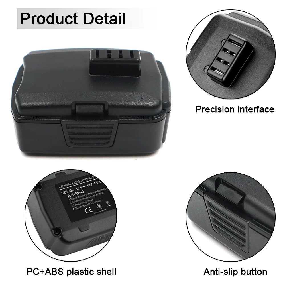 استبدال بطارية ليثيوم قابلة لإعادة الشحن ، أدوات كهربائية ، Ryobi ، CB120L ، HJP001 ، HJP002 ، l12r ، RB12L13 ، 12V ، 4.0ah