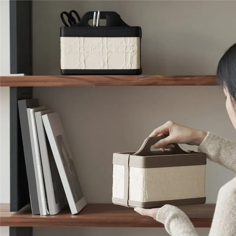 ABNM Luxury Light Multifunctional Leather Remote Control Storage Box Handle For Living Room Home Decorations Ornament A