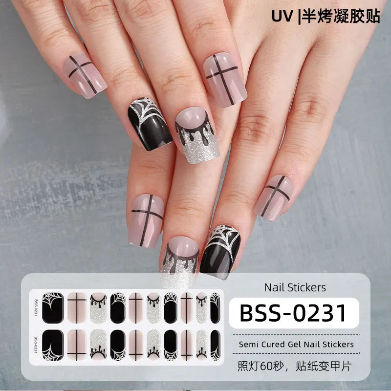 16/20 Tips Semi-cured Gel Nail Stickers 3d French Nail Patches Full Cover Nail Decals Nail Art Decoration UV Lamp Need