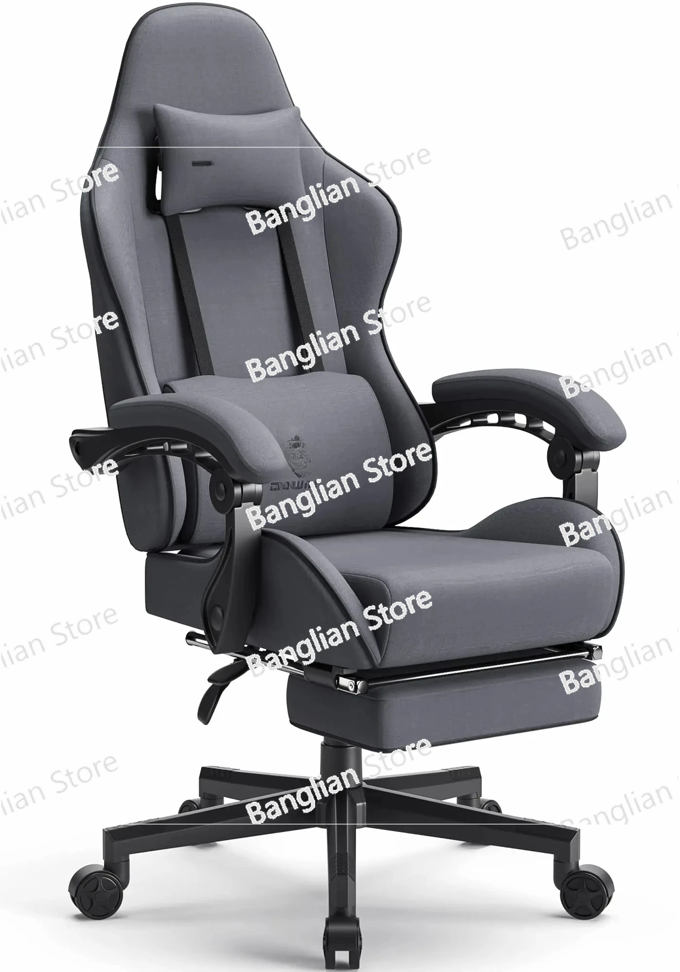 Gaming Chair Fabric with Pocket Spring Cushion, Massage Game Chair Cloth with Headrest, Ergonomic Computer Chair with Foo