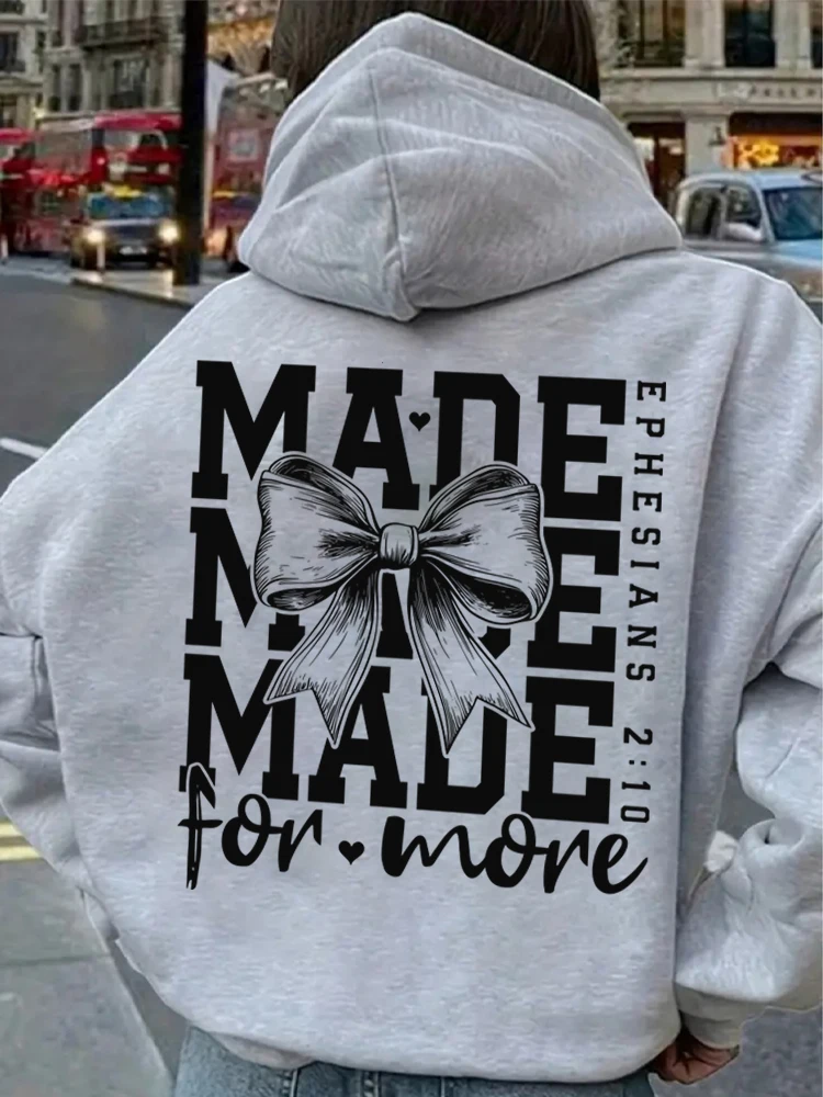 

"Made For More" Hoodies Vintage Coquette Bow Jesus Sweatshirt Fashion Long Sleeve Graphic Christianity Women Streetwear Hoodie