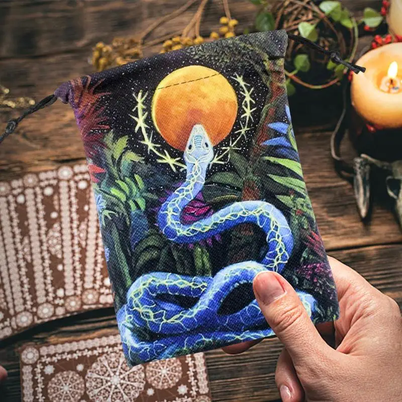 13x18cm Mysterious Printed Pattern Tarot Card Bag Soft Cloth Drawstring Storage Bag for Tarot Accessories Oracle Decks Dice Rune