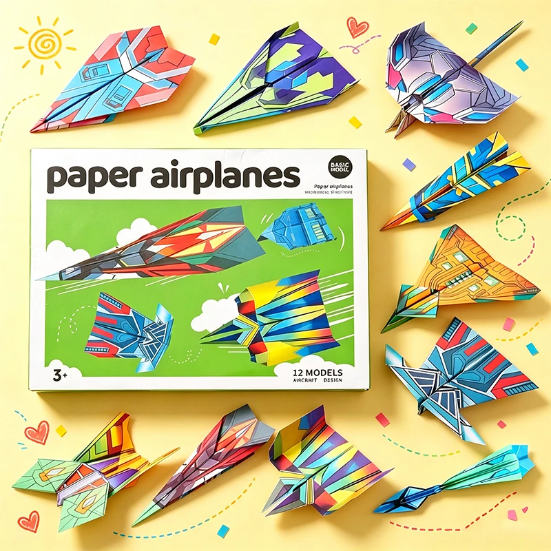 Children's Origami Set— Includes 36 Pieces of Colored Paper, Materials for Making Paper Airplanes, and a Simple Instruction Manual |   Safety Rounded Corner Design |   Interesting Stem Learning Toys and Gifts Suitable for Young Children, Boys and Girls.