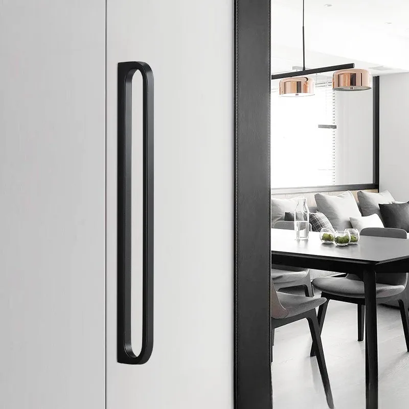 320mm Longer Alloy Furniture Handles Black Kitchen Cabinet Handle Hardware Round Square Single Hole Door Knobs Wardrobe Pulls