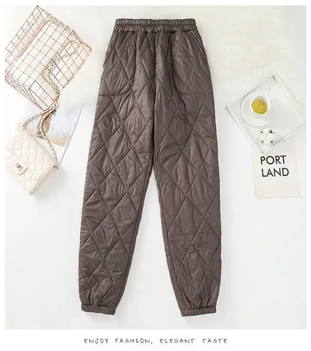 Winter Ultra Light Windproof Pants Quilted Warm Casual Snow Wear pantalones Womens Elastic High Waist Thick Baggy Sweatpant New