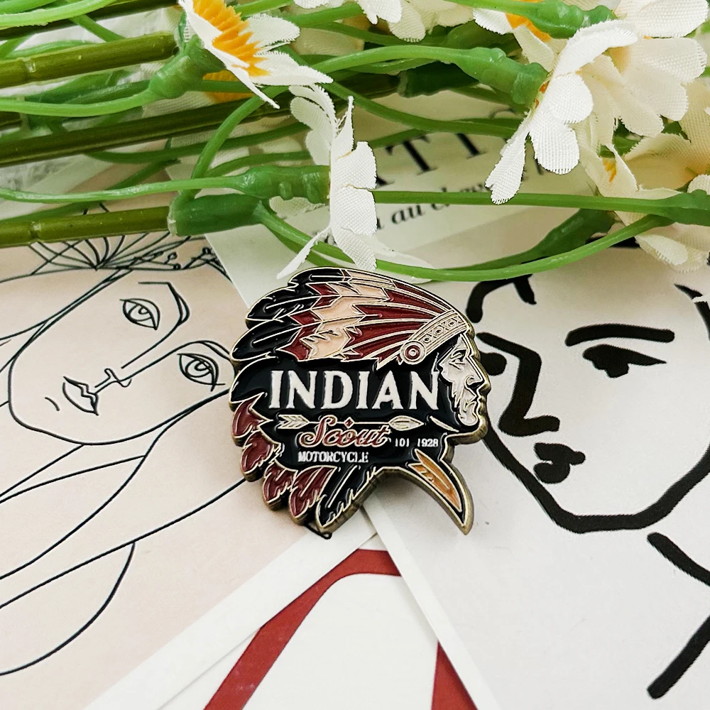 Indian-Scout-101 Logo Emaille-Anstecker 1928 Chief-Indians-Abzeichen Vintage Metall-Brosche für Reiterclub-Fans und Liebhaber, Sammlerstücke und Souvenirs – Detail 10