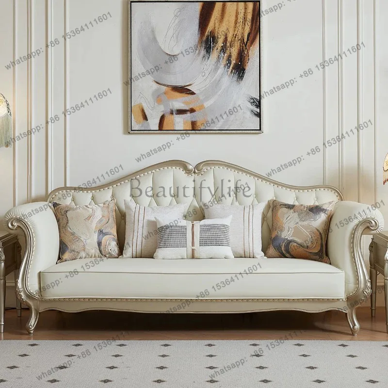 American sofa Italian leather combination light luxury solid wood high-grade first-layer cowhide