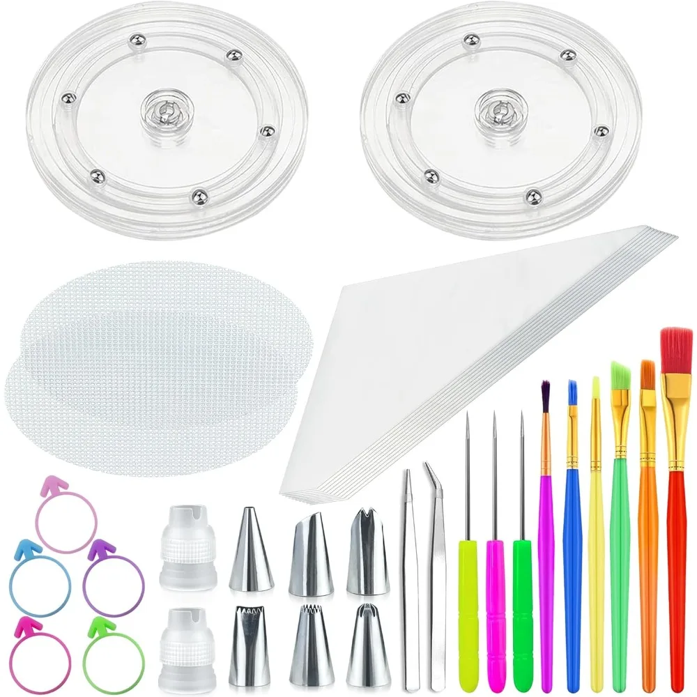 

56 PCS Cookie Decorating Kit Supplies Including Acrylic Turntable Decoration Brushes Scribe Needle Piping Bags Icing Tips for Co