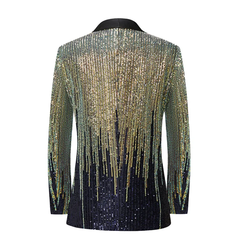 Men Sequin Outfit Blazer Jacket Stage Costume Shooting Star Fasion Clothes Banquet Chorus Dress Singer Dancer Party Prom