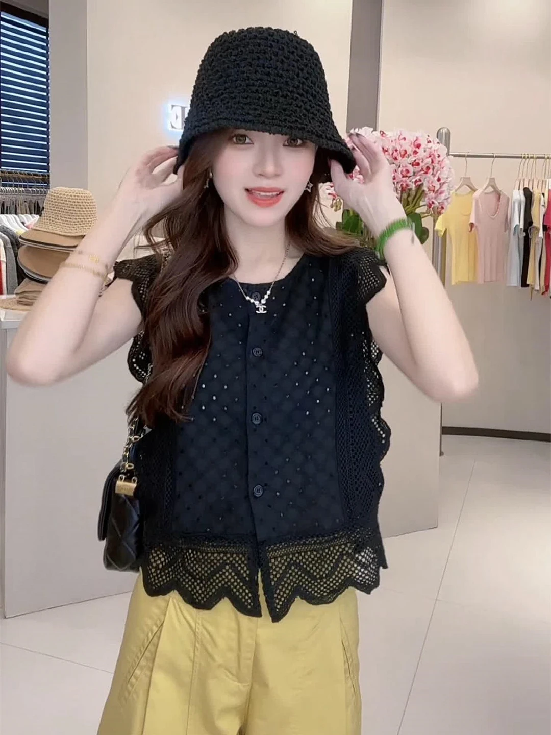 

Lace Splice Hollow out Short Sleeve Shirt Women's Summer Unique Beautiful Fashionable Top Floral Casual Style Girl's Shirt