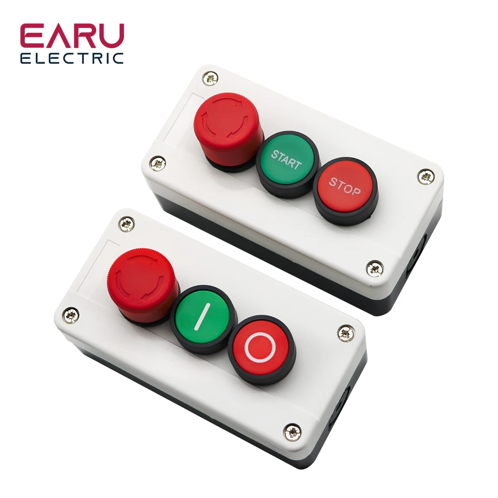 Caja de Control de interruptor de botón a prueba de agua, luz indicadora de botón, caja de plástico, punto de reinicio de parada de emergencia, caja eléctrica, 10A, 600V