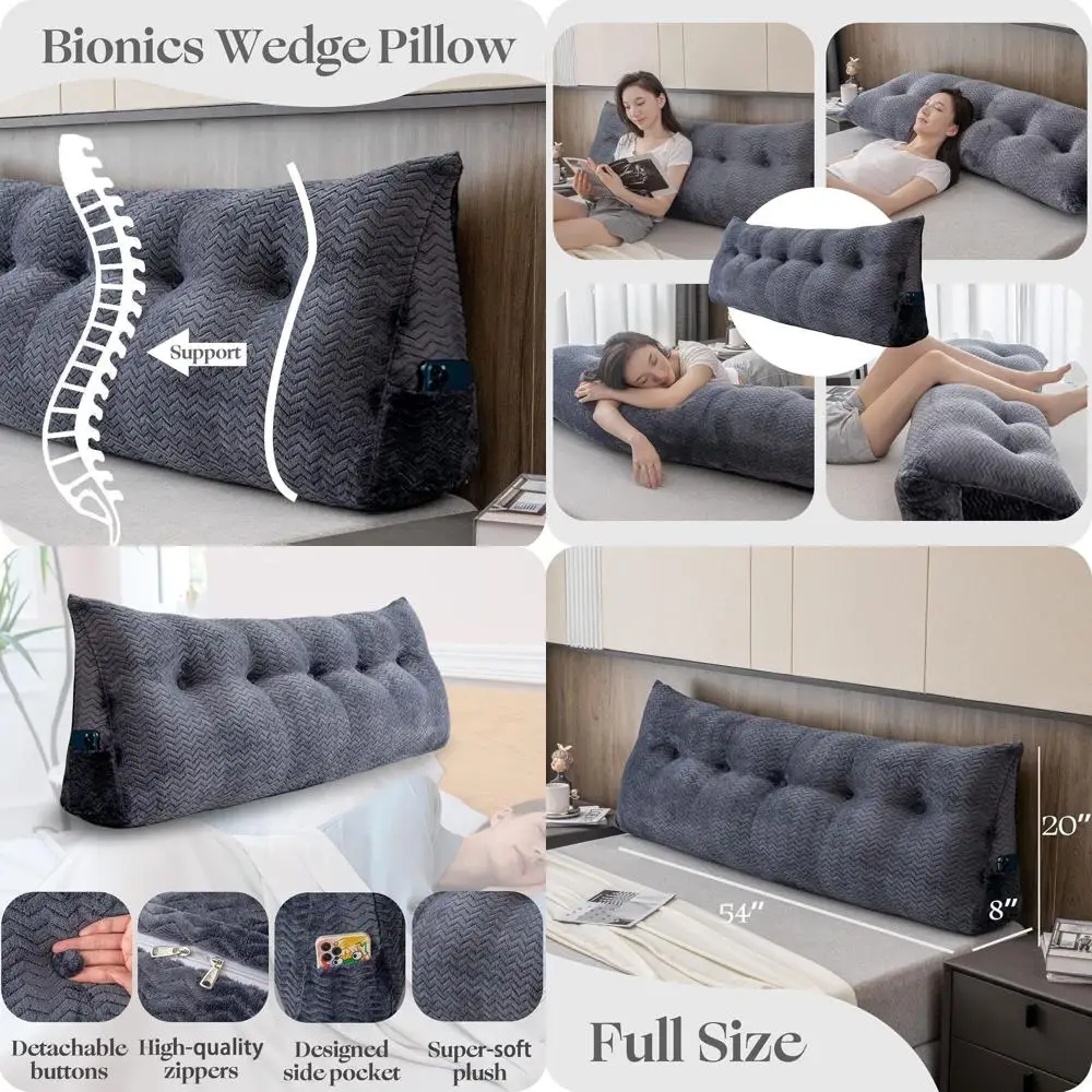 

Треугольный клин изголовья подложки со съемным чехлом, полноразмерная подушка для чтения к кровати, 54x8x20 дюймов