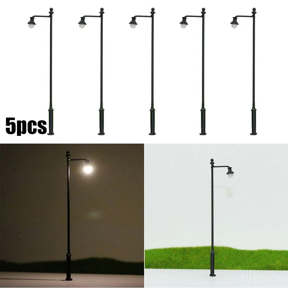 5pc Model Railway Light 1:87 Lamp Post Street Lights HO OO Scale LEDs 3.54in Warm White Scale Lamps Single Head Lams Model